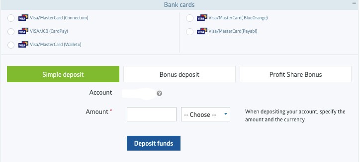 Select bank card as your payment method, and select Simple deposit