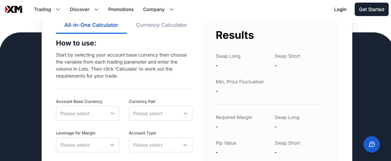 Trading calculators in XM