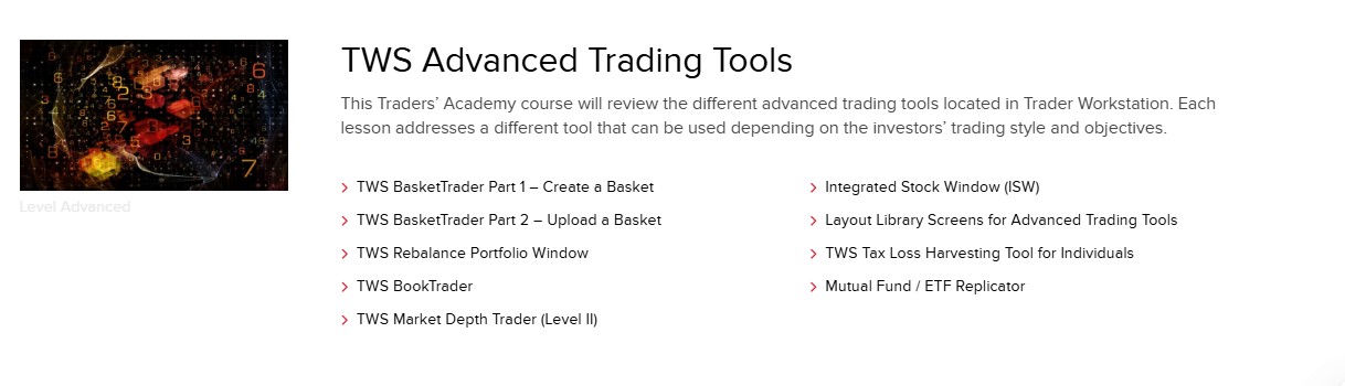 Advanced trading tools courses by Interactive Brokers