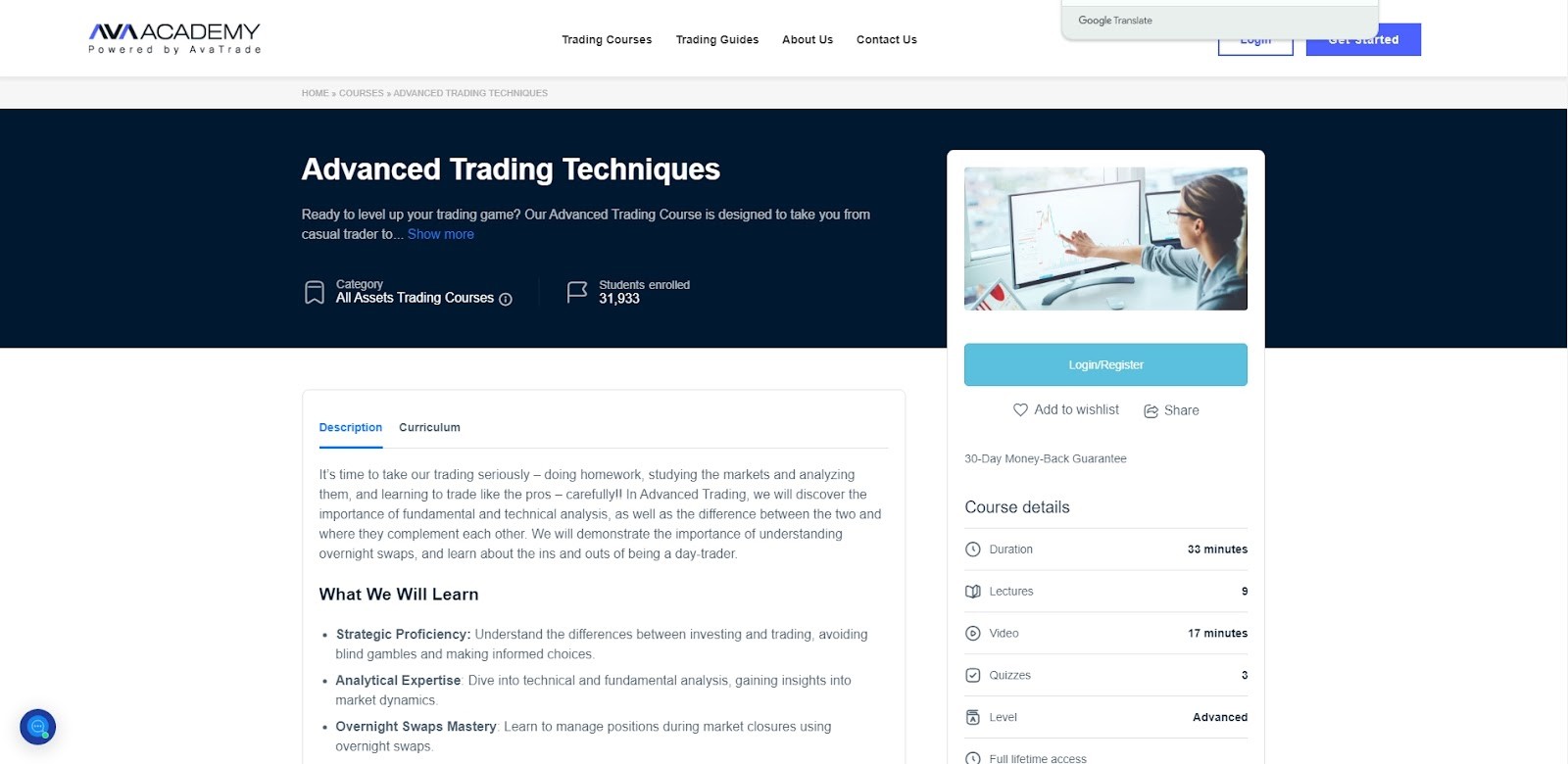 Advanced trading techniques course on AvaTrade