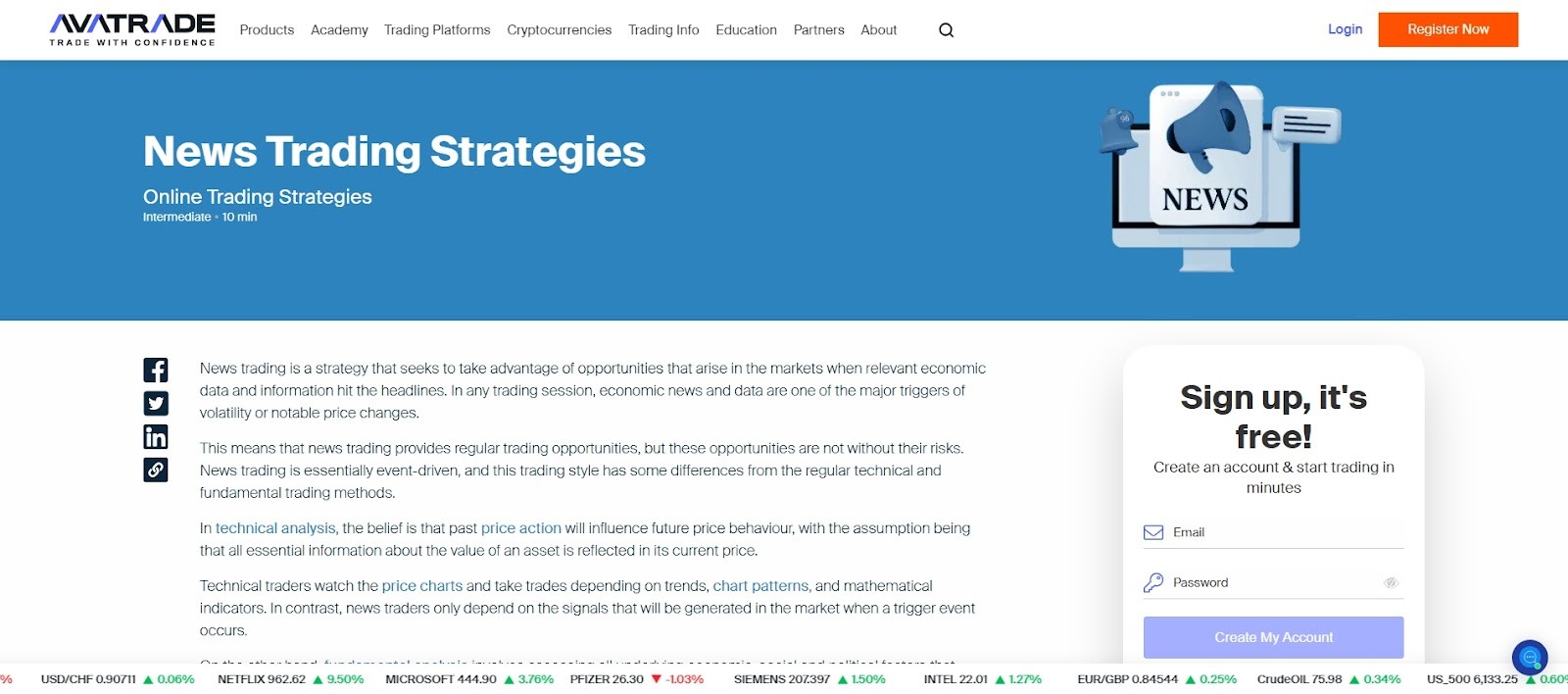 Real-time news feeds on AvaTrade