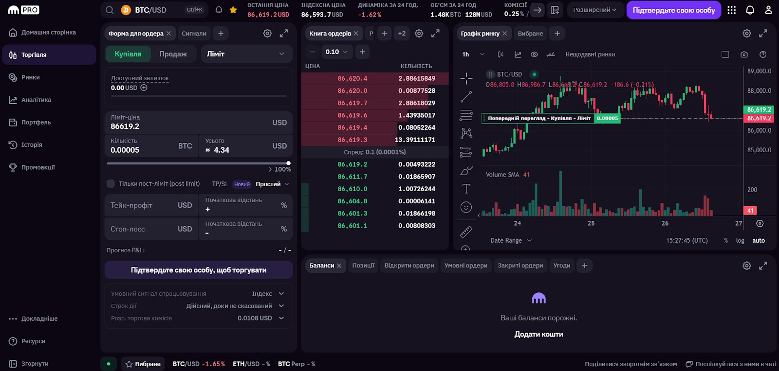 Торговий термінал Kraken Pro