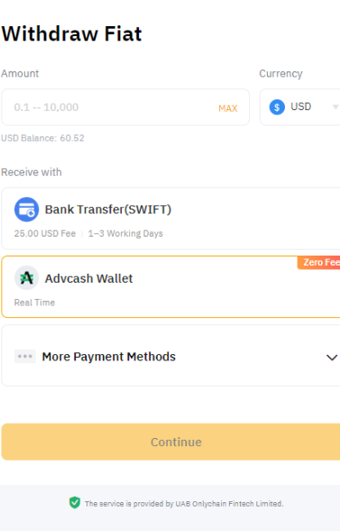 Fill-in withdrawal details
