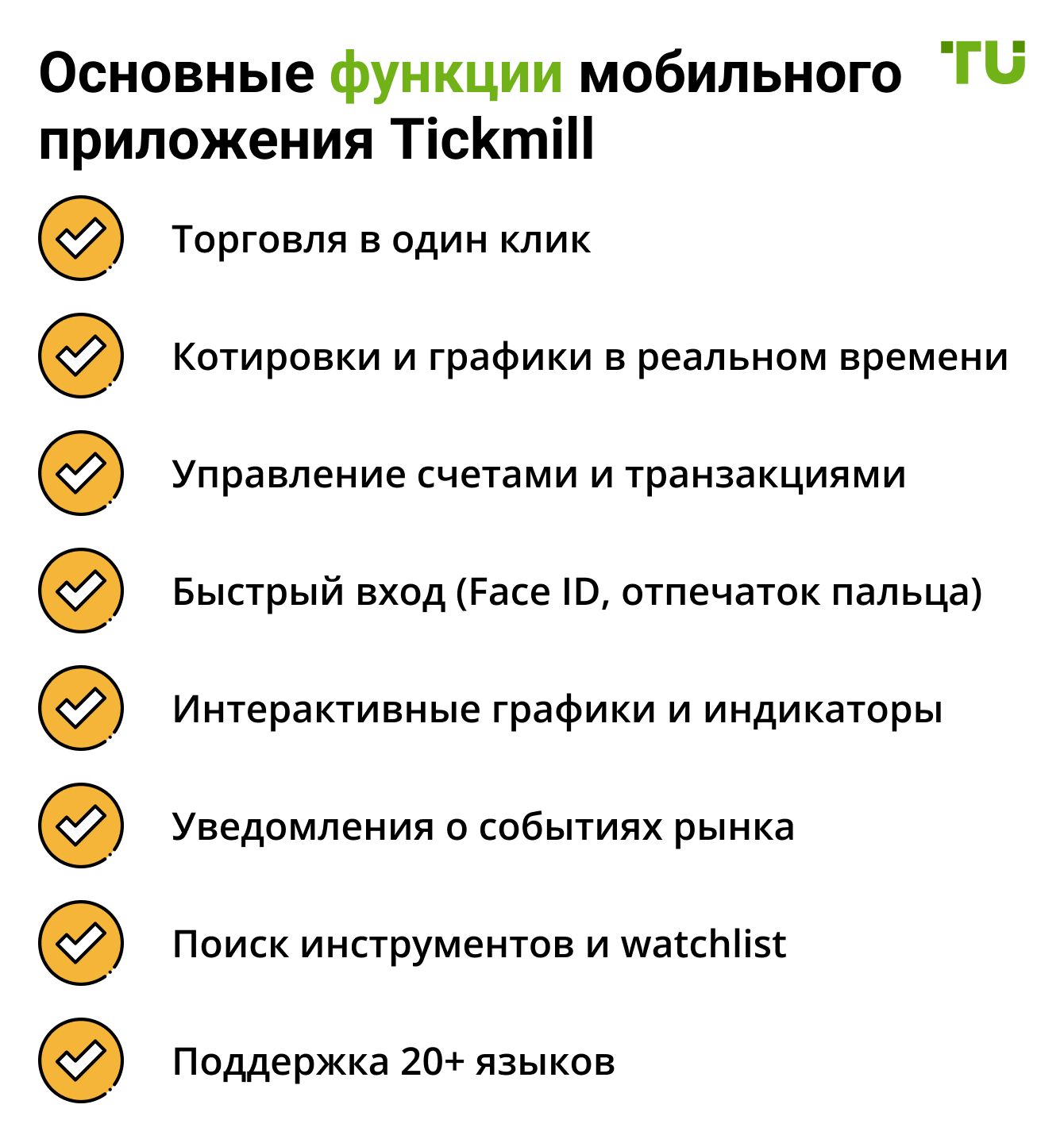 Основные функции мобильного приложения Tickmill
