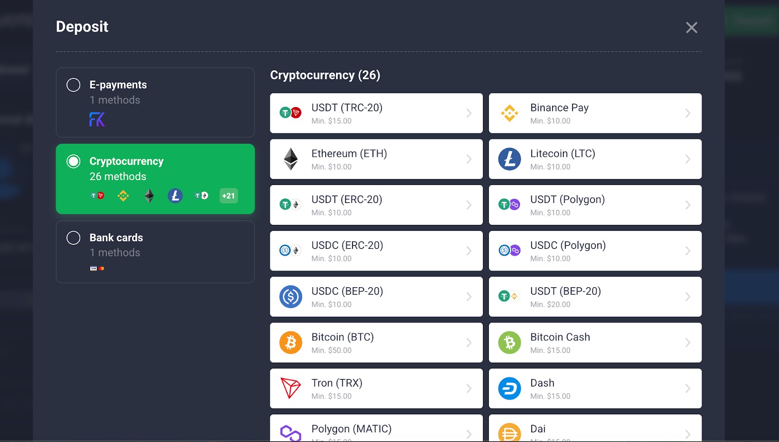 Варианты пополнения реального счета на Quotex