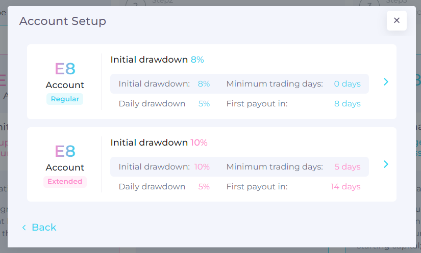 Image: E8 Funding account setup
