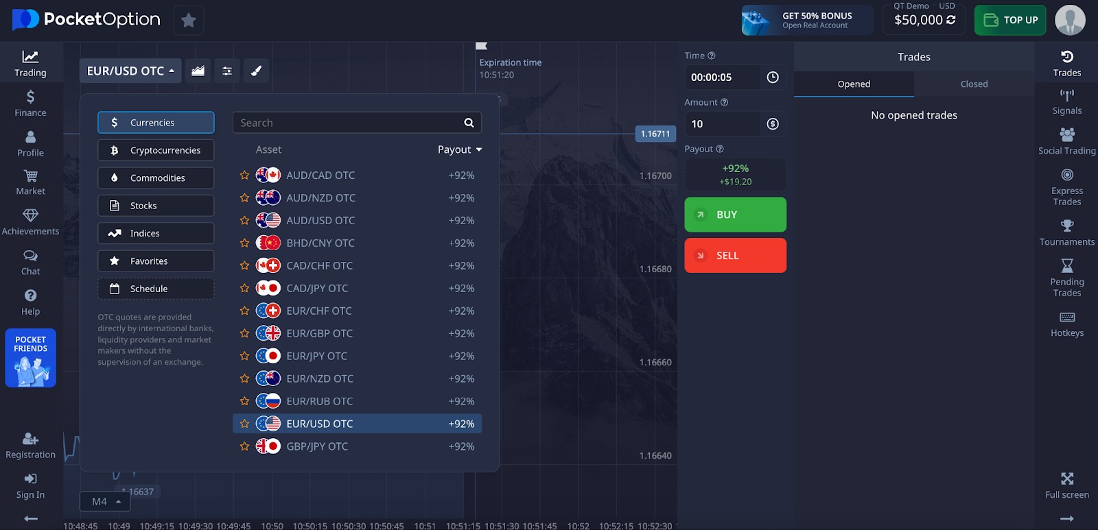 Настройки быстрой торговли Pocket Option