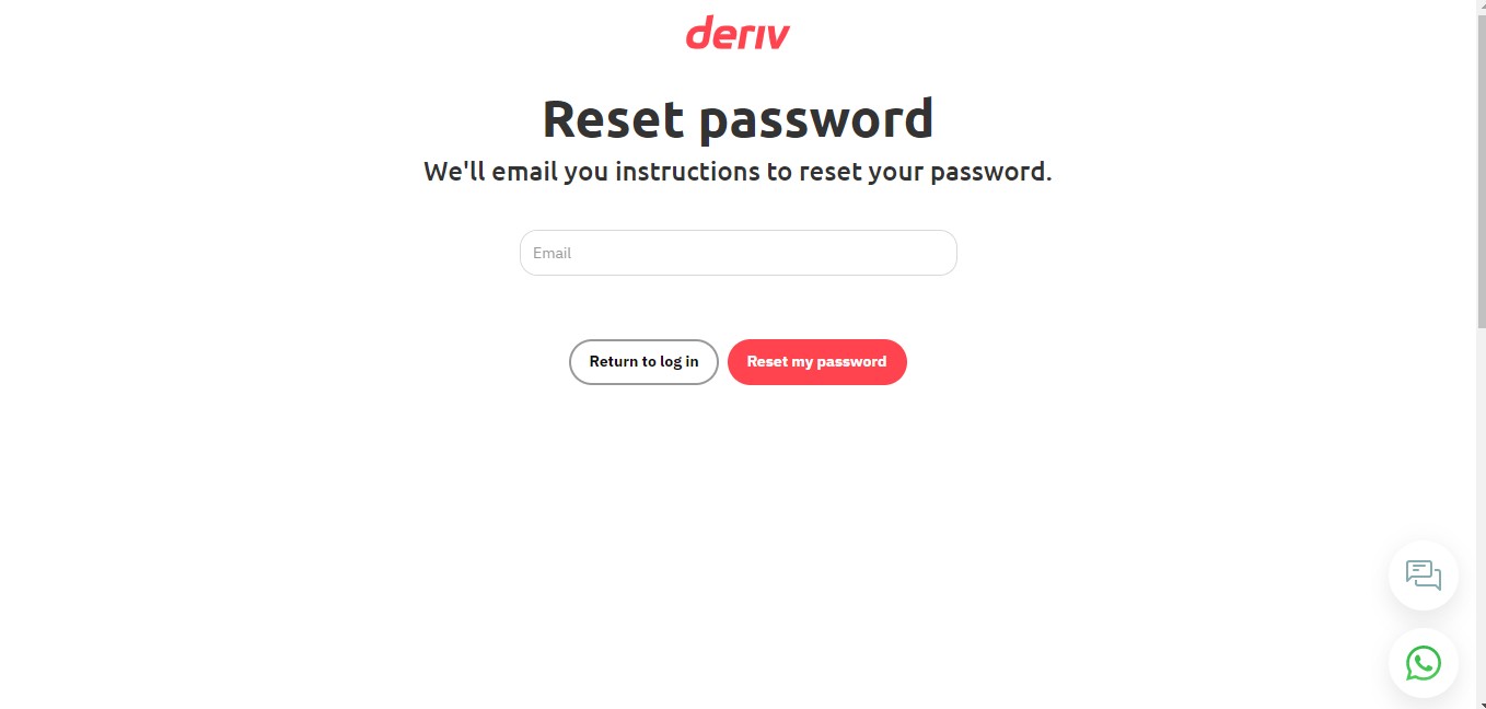 Поле изменения пароля на Deriv