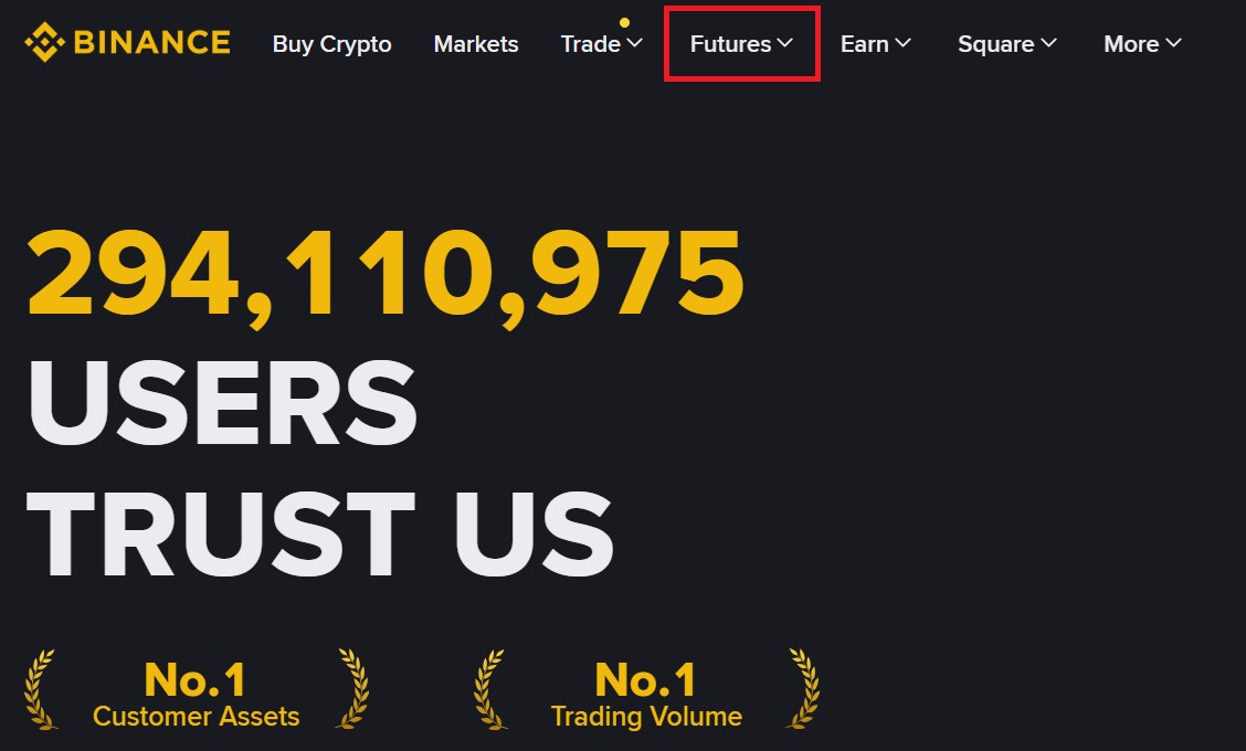 Вибір Futures на сайті Binance