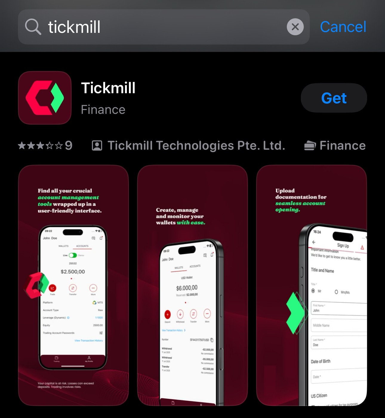 Приложение Tickmill в маркете App Store