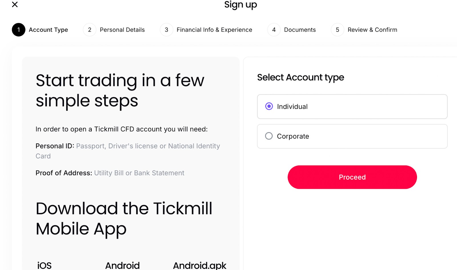 Регистрация на Tickmill