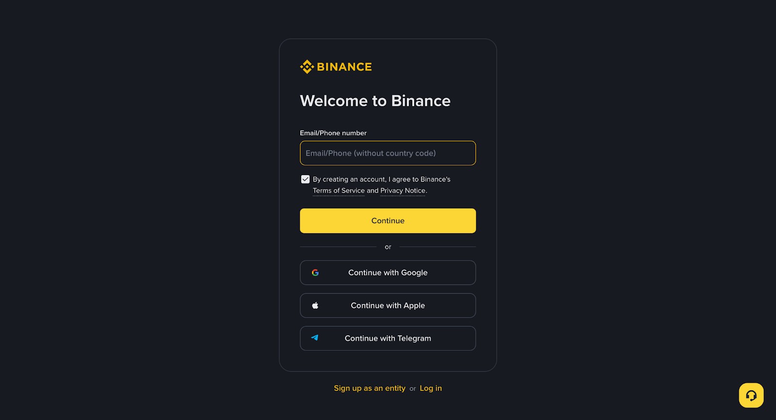 <span translate="no">Binance</span> sign-up