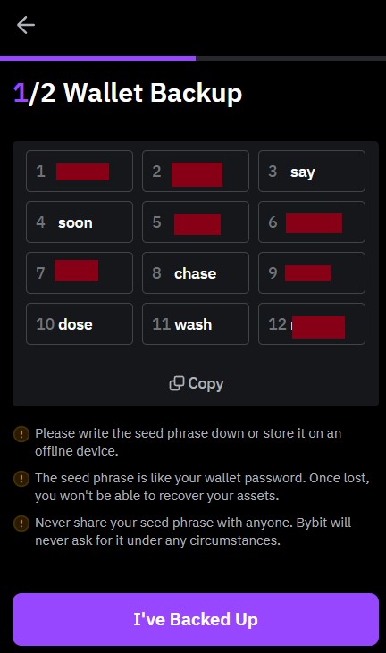 Seed-фраза в Bybit Wallet