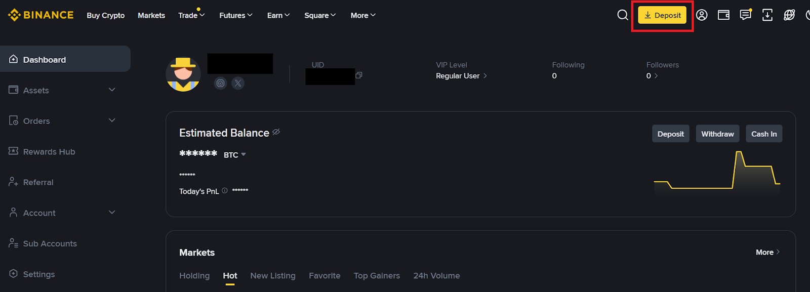Раздел "Deposit" на Binance