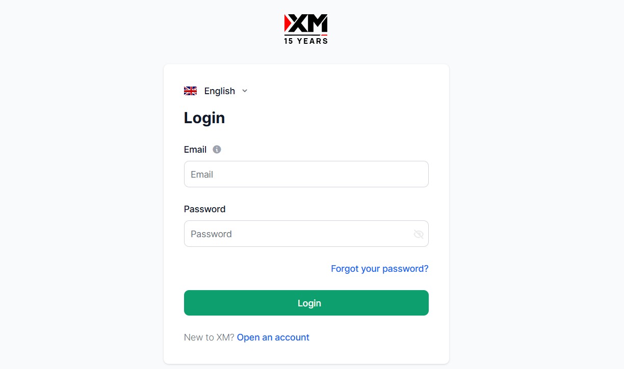 XM login page
