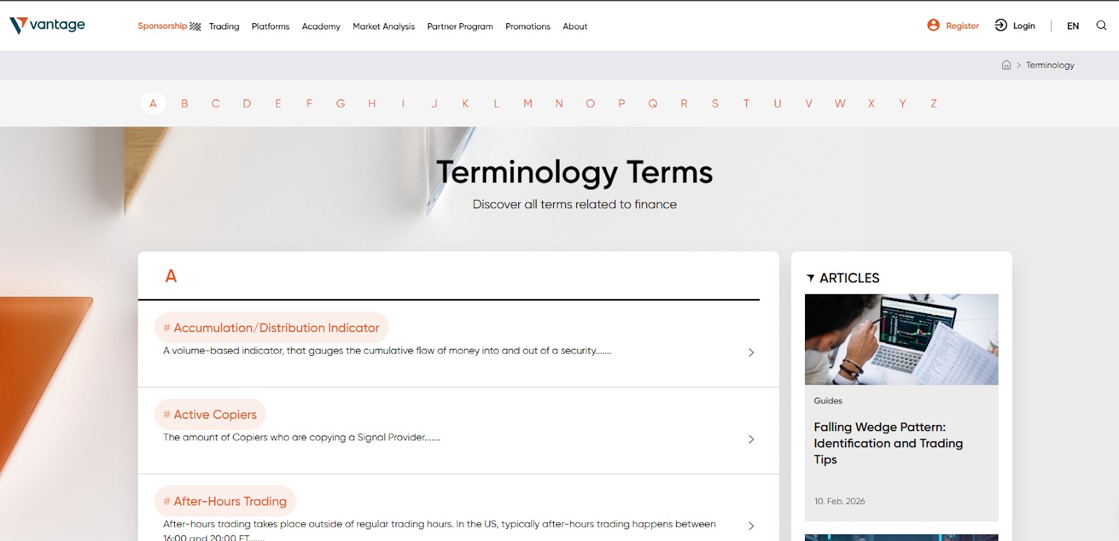 Begriffe und Terminologie auf der Vantage Academy