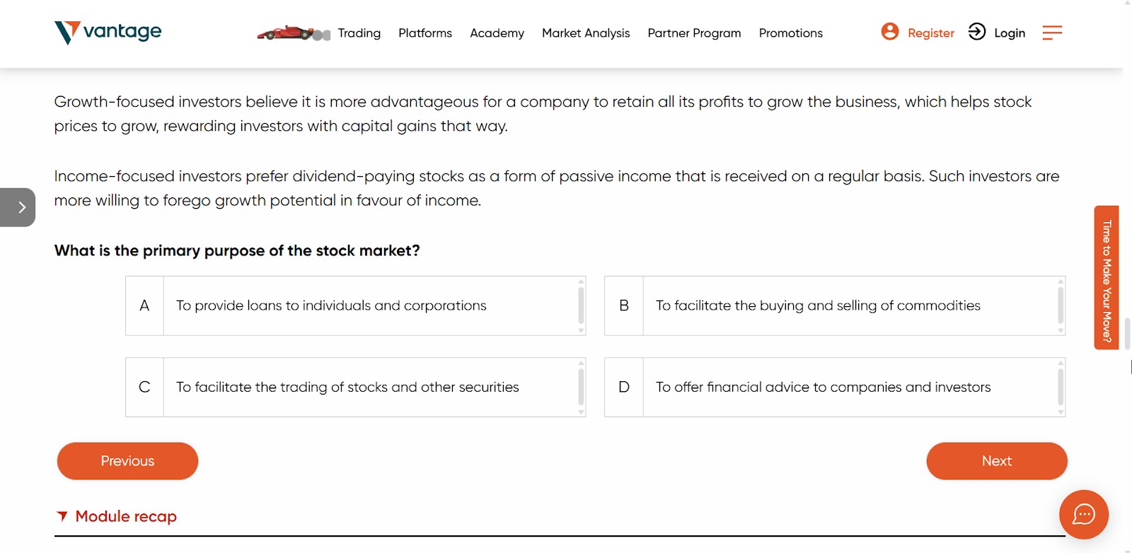 Vantage Academy Anfänger-Quiz