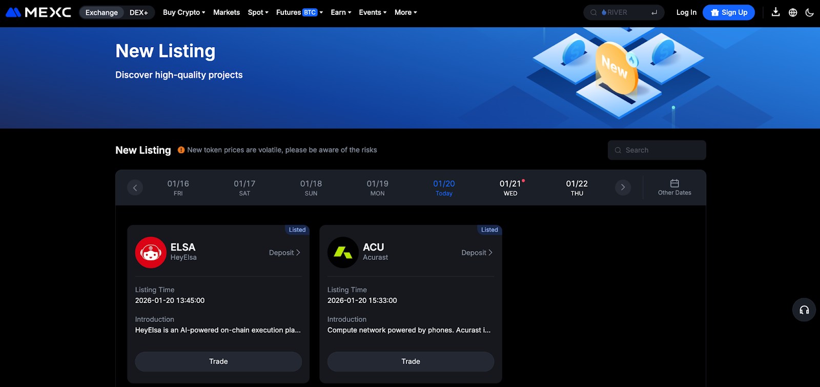 MEXC new listing page